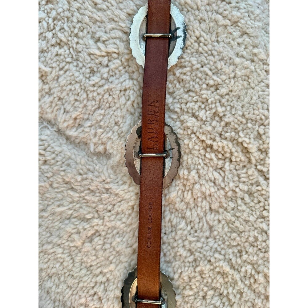 Lauren Ralph Lauren Genuine Leather Concho Belt Brown Silver Southwestern Wester - Picture 5 of 6